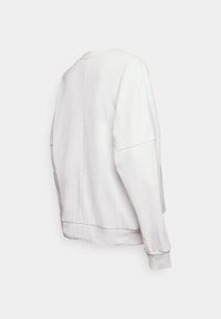 Lichtgrijze sweatshirt met een ronde hals, doorlopende schouders en een geribbelde zoom. Zachte textuur en minimalistisch ontwerp met naaddetails.
