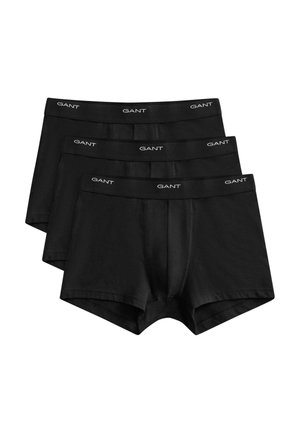 Drei schwarze Herren-Boxershorts gestapelt, jeweils mit einem schwarzen Bund mit weißem "GANT"-Logo.