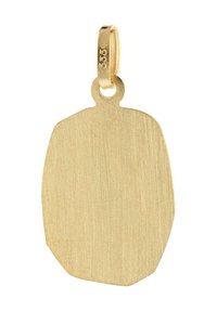 Goldanhänger mit achteckiger Form, gebürsteter Textur und rundem Öse, der ein einfaches und minimalistisches Design aufweist.