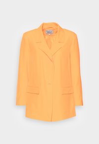 Oranger Blazer mit einer einreihigen Knopfleiste, Reverskragen und zwei vorderen Taschen. Glattes Material mit taillierter Passform und langen Ärmeln.