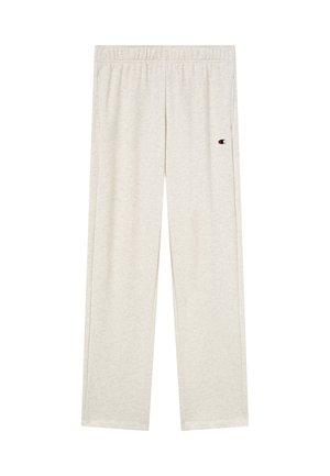 Jasnobeżowe dresowe spodnie o prostych nogawkach, z elastycznym pasem i małym logo Champion na lewej udzie.