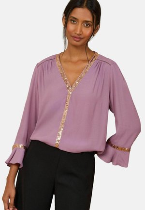 Love & Roses, SEQUIN TRIM 3/4 FLUTE SLEEVE BLOUSE - Bluse - mulberry