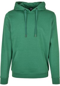 Grüner Hoodie aus weichem Stoff mit Kängurutasche, verstellbarer Kapuze mit Kordelzug sowie gerippten Bündchen und Saum für eine bequeme Passform.