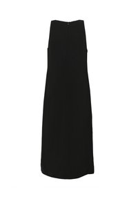 Robes noires sans manches avec un col montant, dotées d'une fermeture éclair dans le dos et d'échancrures sur les côtés pour un confort de mouvement. Tissu lisse et texturé.