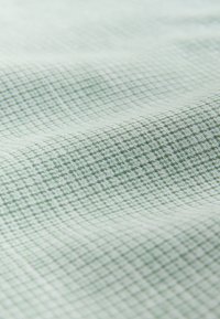 Tissu vert clair et blanc avec un petit motif à carreaux et une texture douce, légèrement froissée.