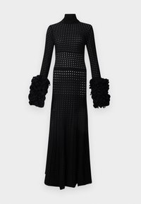 PERFORATED MAXI TURTLE NECK DRESS WITH EXAGGERATED THREADED CUFFS - Maxi dress - black
