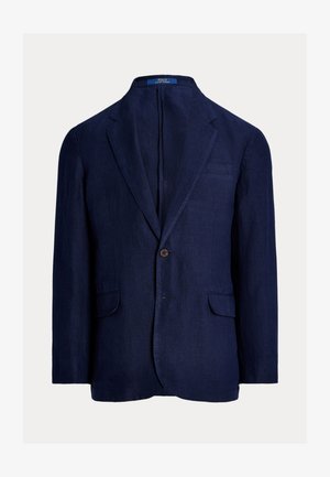 Tamsiai mėlynas lininis švarkas su vieno mygtuko užsegimu, įpjautomis atlapomis, dviem priekinėmis kišenėmis ir širdies kišenėle. Tekstūruota medžiaga su laisvu siluetu.