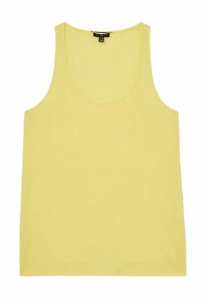 Gelbes Tanktop mit einem runden Halsausschnitt und weiten Armausschnitten, aus glattem Stoff, mit einem schlichten, unverzierten Design.