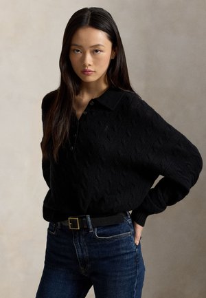 Polo Ralph Lauren, CABLE WOOL CASHMERE POLO-COLLAR SWEATER - Pullover - black