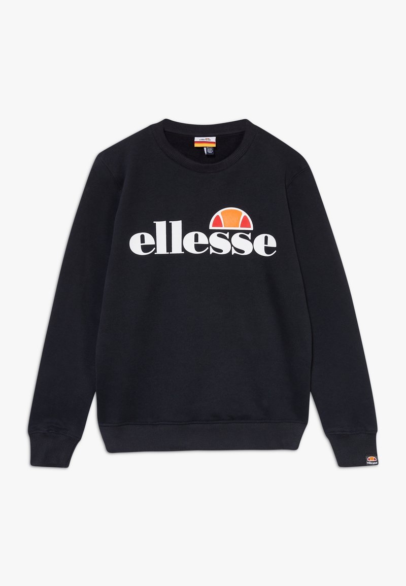 Svart sweatshirt av bomull med rund hals. Har en stor vit "ellesse"-logotyp och en färgad accent ovanför texten. Ribbad ärm.
