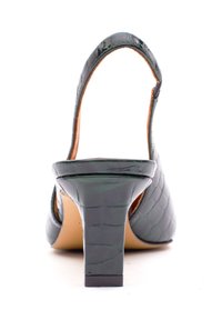 Grüner, krokodilgeprägter Lederslingback-Pumps mit abgerundetem Rückenteil, 6,5 cm hohem Blockabsatz und offenen Seiten für ein elegantes Profil.