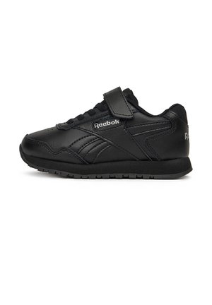 Czarny sneaker Reebok z sznurowadłami i paskiem na rzep, z teksturowaną podeszwą oraz logo Reebok z boku i na pięcie.