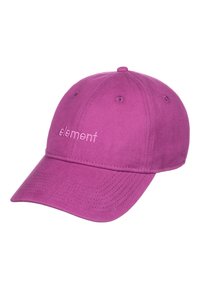 Cappellino da baseball viola in cotone con visiera curva, logo del marchio ricamato sulla parte anteriore e occhielli di ventilazione per la traspirabilità.