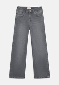 Jeans largos cinzentos em denim, com um clássico design de cinco bolsos, fecho de botão e bainhas retas.