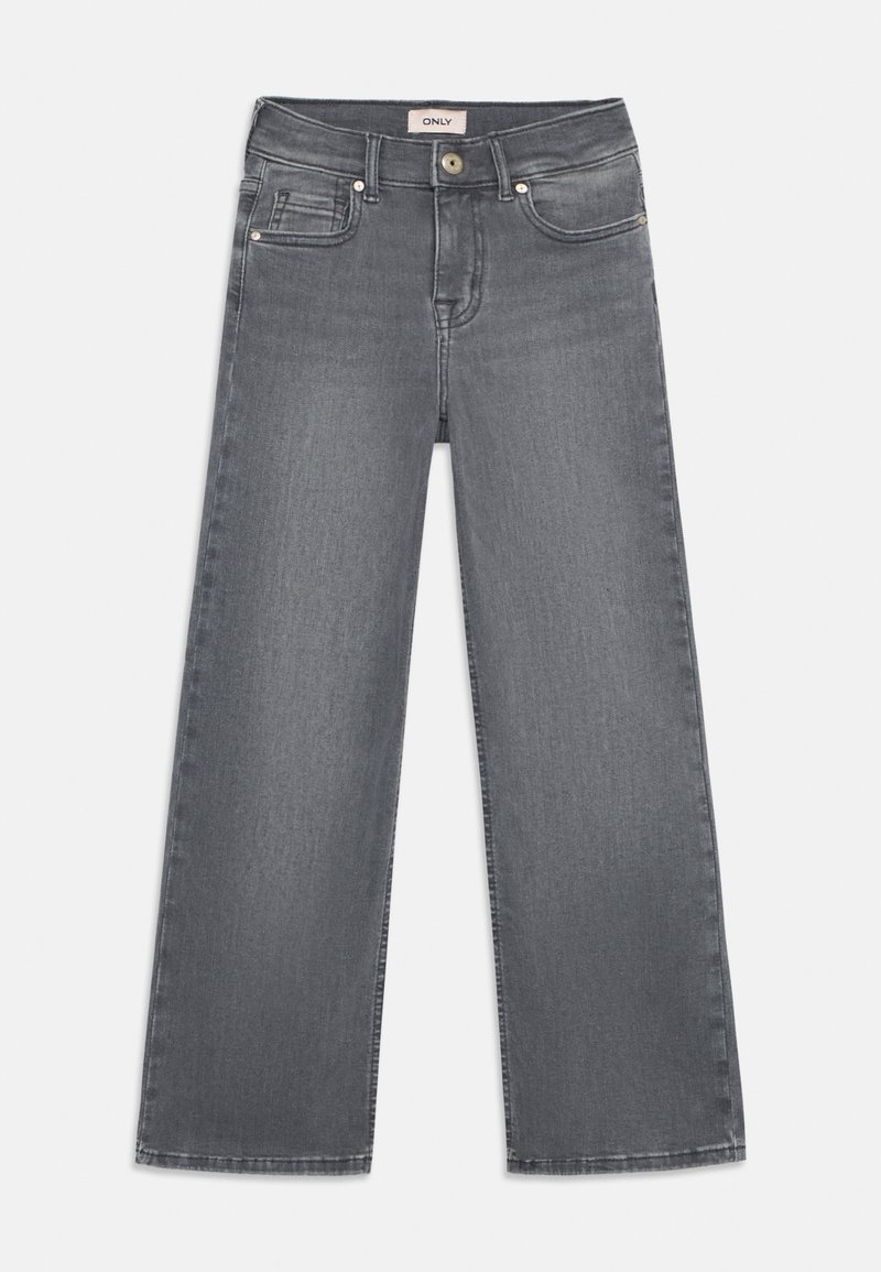 Jeans largos cinzentos em denim, com um clássico design de cinco bolsos, fecho de botão e bainhas retas.
