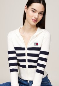Tommy Jeans ZIP BADGE HOOD - Cardigan - ancient white stripe
