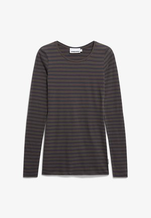 Langarmshirt van zachte stof, met horizontale bruine en marineblauwe strepen, een ronde hals en een regular fit ontwerp.