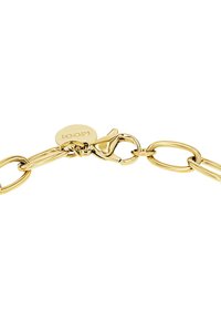 Goldfarbener Metallketten mit ovalen Gliedern, ausgestattet mit einem Karabinerverschluss. Enthält ein rundes Etikett mit der Prägung "JOOP!"