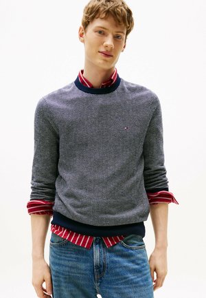PIMA HERRINGBONE CREW - Jersey de punto - navy blue ivory petal