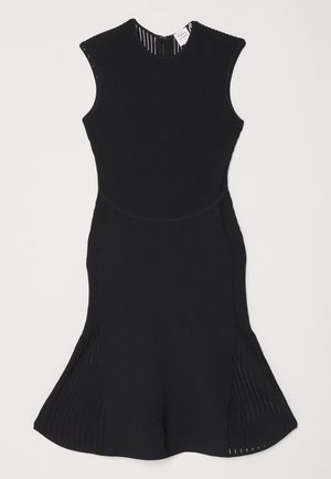 SHEER FLUTED FLARE MIDI DRESS - Stickad klänning - black