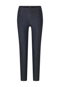 Donkerdenim broek met een slim fit, voorzien van zijzakken, een gladde textuur en een strakke tailleband.