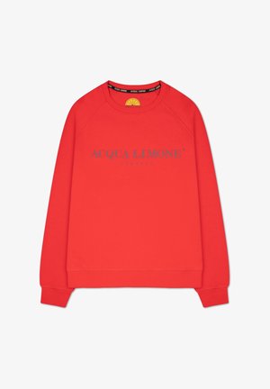 Röd sweatshirts i mjukt tyg, har rund hals, långa ärmar och "ACQUA LIMONE classic" logotyp i kontrasterande grå.
