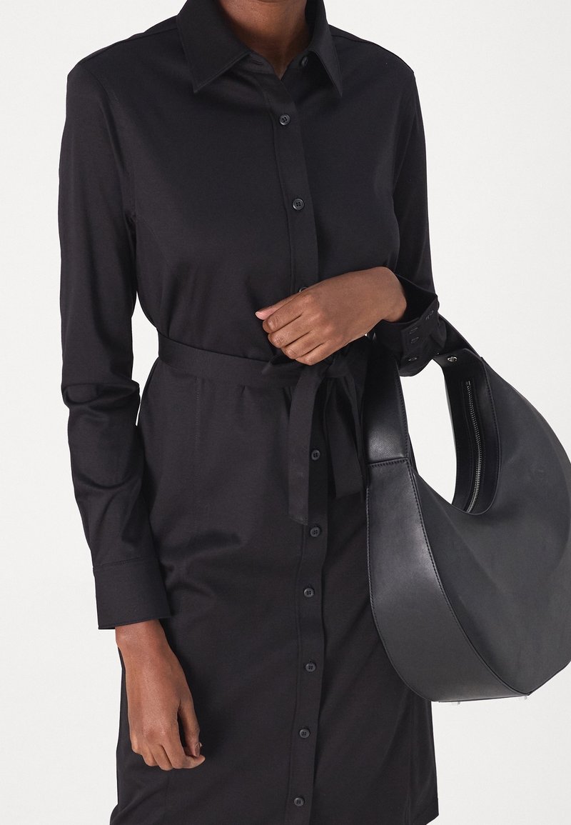 calvin klein black button down dress Women's Shift W/Gold Hardware, Black, 2 at Amazon Women's Clothing store Crafted in slim fit for a trim Slim Button-Down Shirt Dress |
