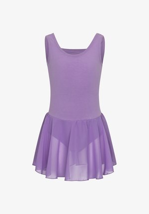 Robe de ballet lilas sans manches avec un corsage ajusté et une jupe fluide en chiffon transparent.