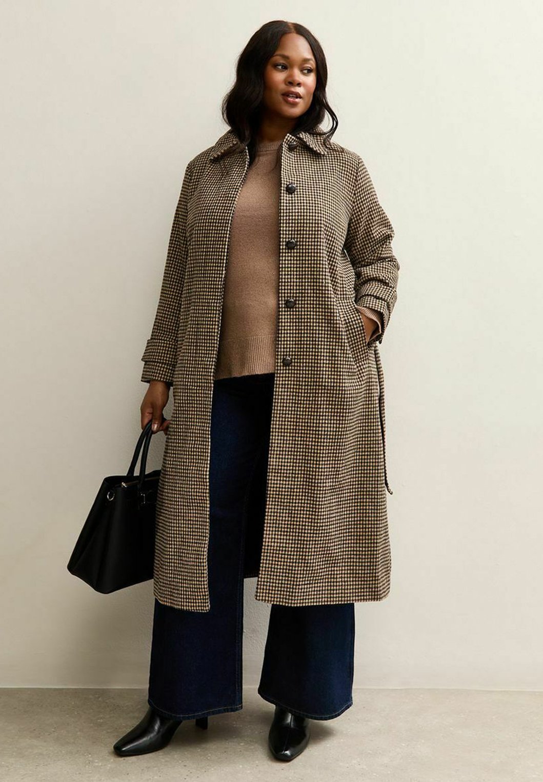 New Look Curves CURVES CHECKED BELTED MIDI - Classic coat - brown