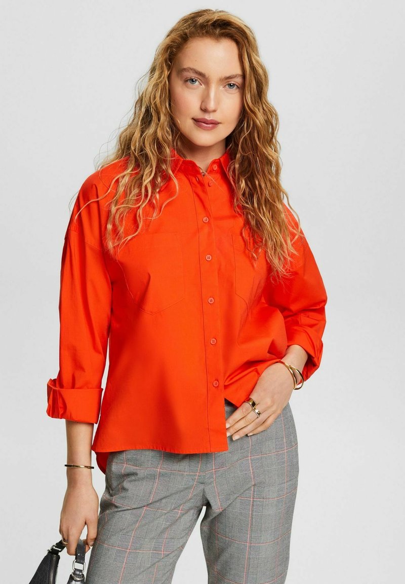 Emilia Organic Cotton Long Sleeve Shirt in BRIGHT RED | White Stuff US