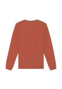 Rostfarbener Sweatshirt mit Rundhalsausschnitt, langen Ärmeln und gerippten Bündchen und Saum, ausgestattet mit einer glatten Baumwollstruktur.