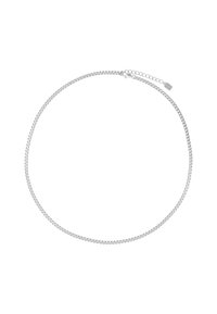 Collana choker in argento, caratterizzata da un design a link flessibile, texture morbida e chiusura a moschettone con catena di estensione per la regolazione.