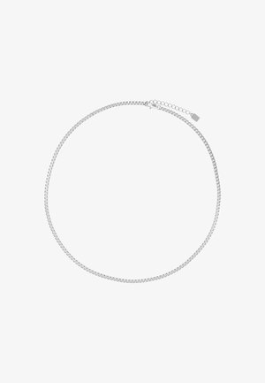 Collana choker in argento, caratterizzata da un design a link flessibile, texture morbida e chiusura a moschettone con catena di estensione per la regolazione.