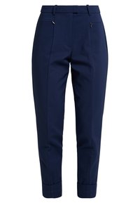 Navy skräddarsydda byxor i en mjuk kvalitet, med slim fit, uppvikta bensläpp och diskreta dragkedjefickor framtill.