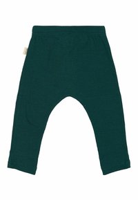 Leggings a coste verde scuro con un design a cavallo basso, dotati di una comoda cintura elastica e gambe affusolate. Materiale in cotone morbido.