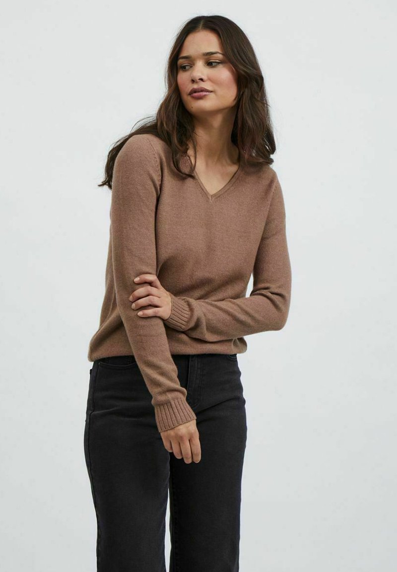 VILA VIRIL L/S V-NECK TOP - Jumper - portabella