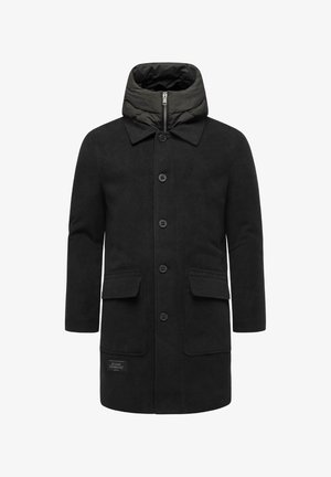 Must mustaga tumehallide paksu kapuutsiga. Omab nupuvälist, kahte klapiga taskut ning logo silti alumisel ees. Valmistatud pehmest kangast.