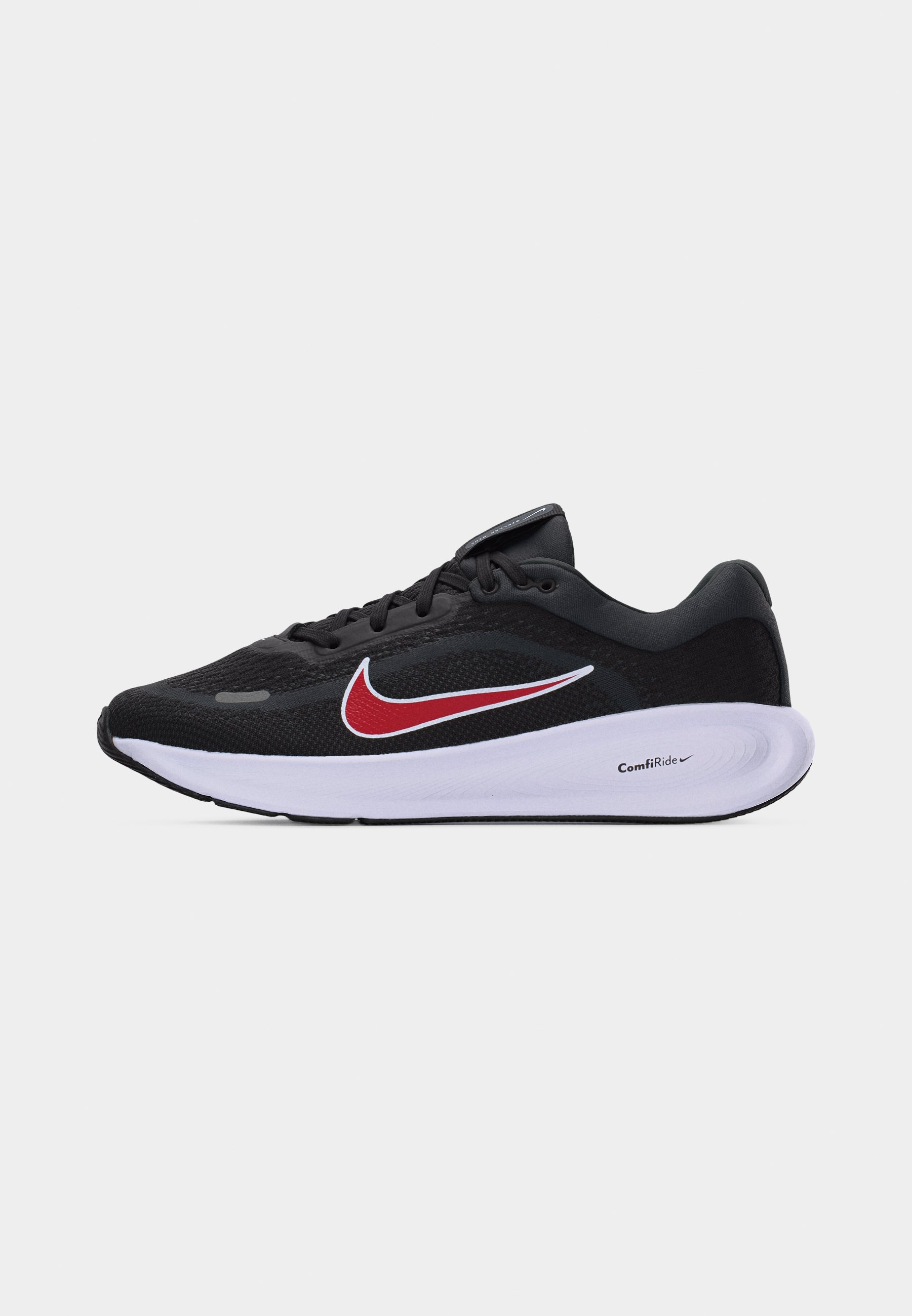 black nike shoes with red swoosh