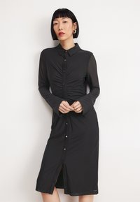 DKNY - BUTTON FRONT RUCHED MIDI - Koktélruha / Partiruha - black Miniatűr kép 1