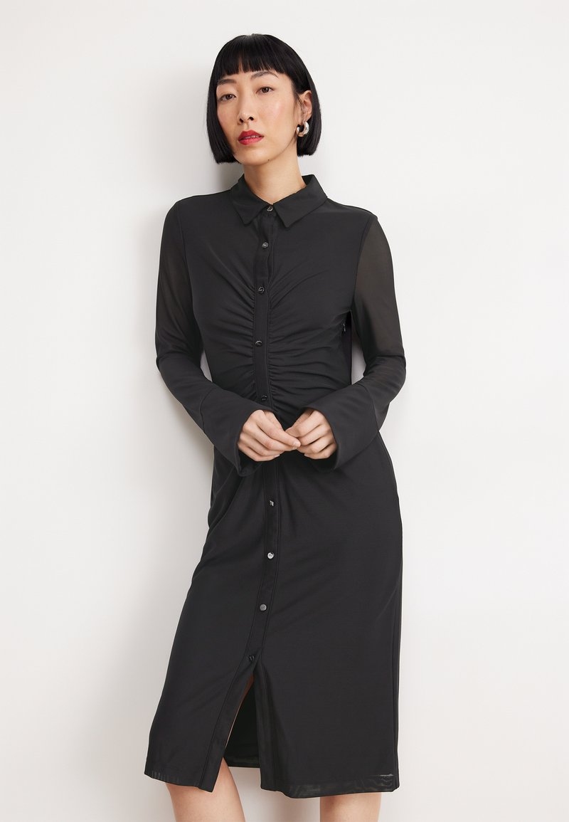 DKNY - BUTTON FRONT RUCHED MIDI - Cocktailkjole / festkjole - black, Forstør