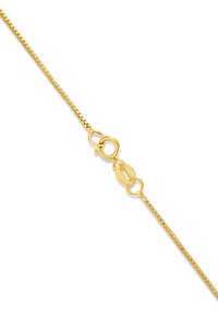 Goldschmuck-Kettenhalskette mit flachem, quadratischem Gliederdesign, einem Federringverschluss und zwei runden Gliederakzenten.