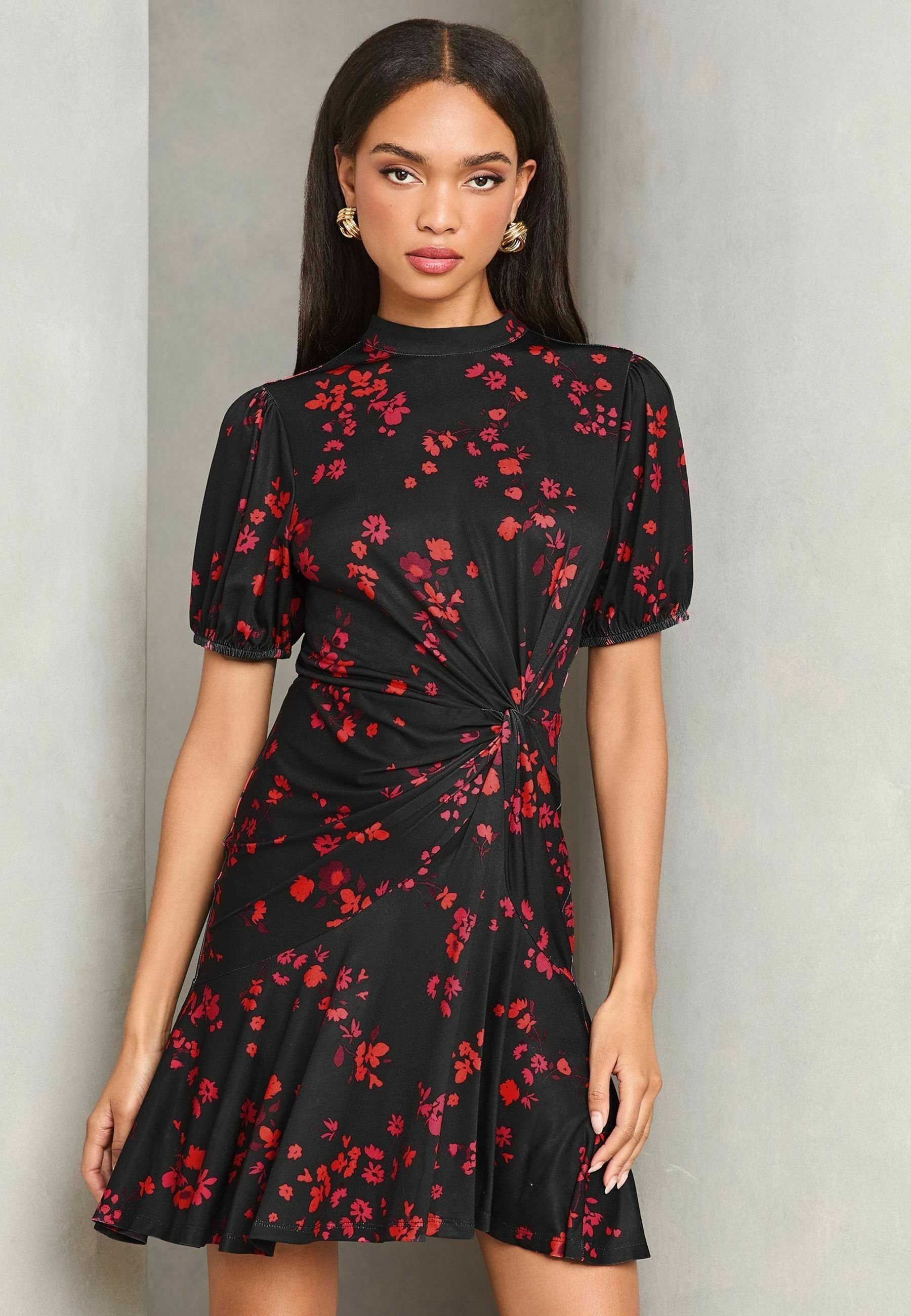 Lipsy REGULAR FIT - FLORAL PUFF SLEEVE RUCHED - Jersey dress