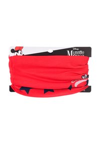 Accessorio in tessuto rosso con design elastico, caratterizzato da stelle blu navy e una grafica di Minnie Mouse sul fronte.