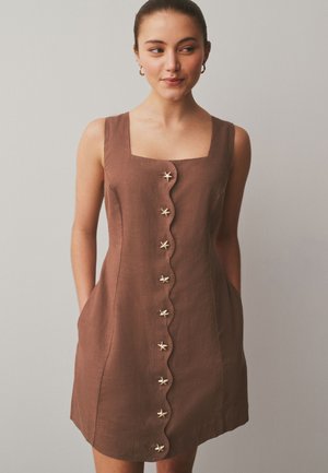 Next REGULAR FIT-SQUARE NECK BUTTON THROUGH  - Freizeitkleid - chocolate brown scallop edge