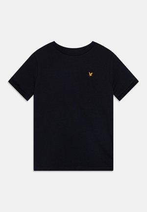 Tricou scurt cu mânecă neagră, din bumbac, cu guler rotund; are un mic logo galben al unei vulture pe pieptul stâng.