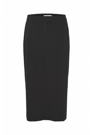 Gonna a matita nera realizzata in tessuto morbido, con una silhouette aderente, cintura e pieghe frontali sottili. Senza tasche né hardware visibile.