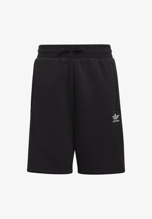 Pantalones cortos de algodón negros con cintura elástica y cordón. Presenta bolsillos laterales y un pequeño logo blanco en el muslo izquierdo.