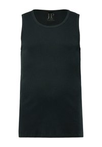 Top maniche corte nero a coste con scollo rotondo. Realizzato in un tessuto morbido, ideale per un look casual.