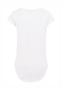 White short-sleeve t-shirt with a round neckline, a curved hem, and a soft, smooth texture. No patterns or embellishments present.