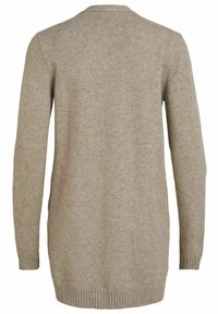 Cardigan en tricot beige à manches longues avec poignets et ourlet côtelés, présenté de dos.